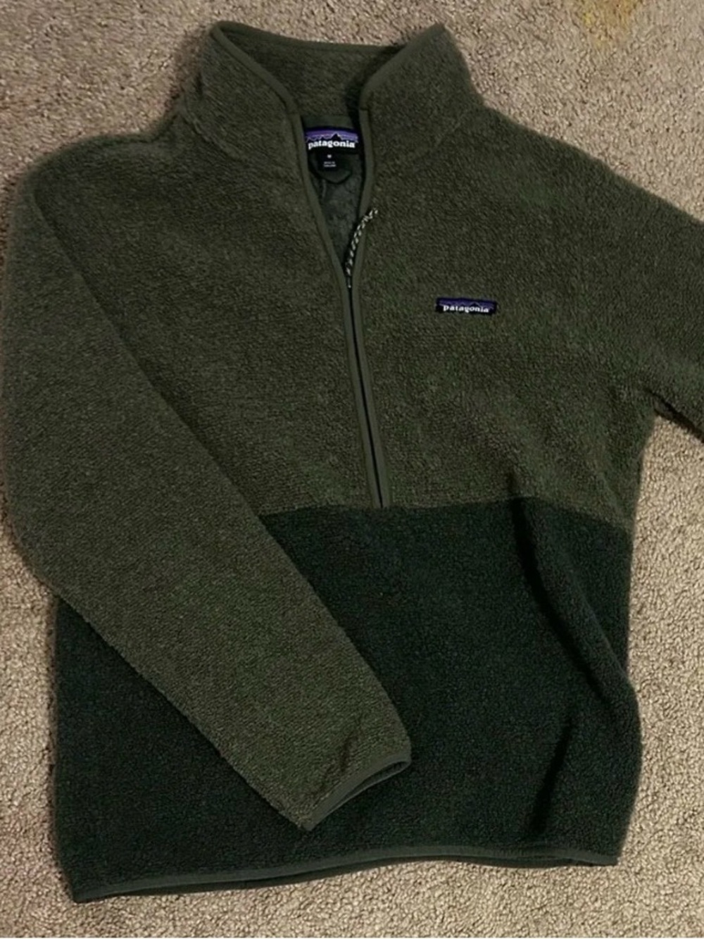 Patagonia Two-Tone Olive Green Sherpa Half-Zip Pullover